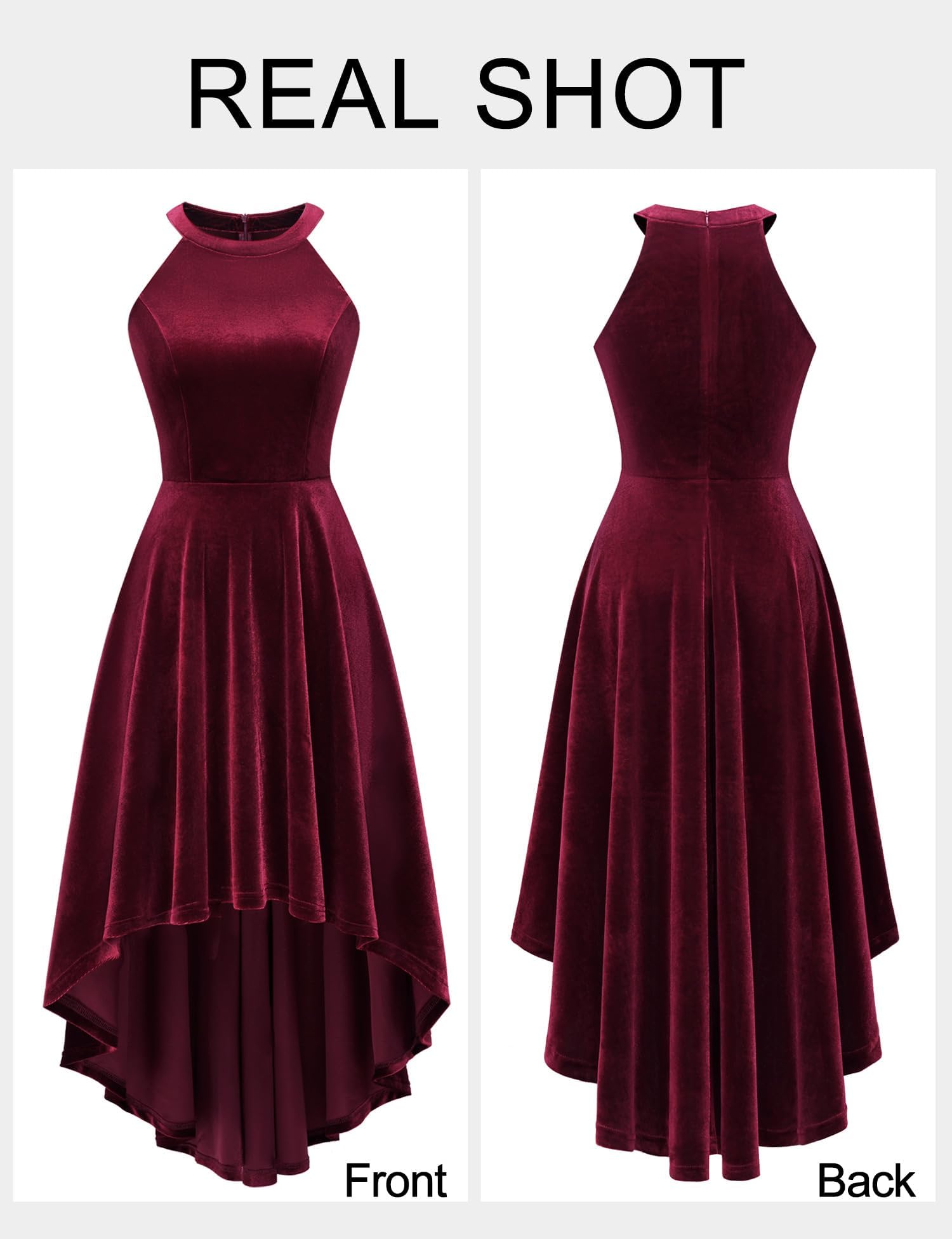 Elegant Velvet Hi-Lo Halter Cocktail Dress for Women - Formal Wedding Guest & Evening Party Gown - Perfect for Holiday Parties, Date Nights & Special Occasions