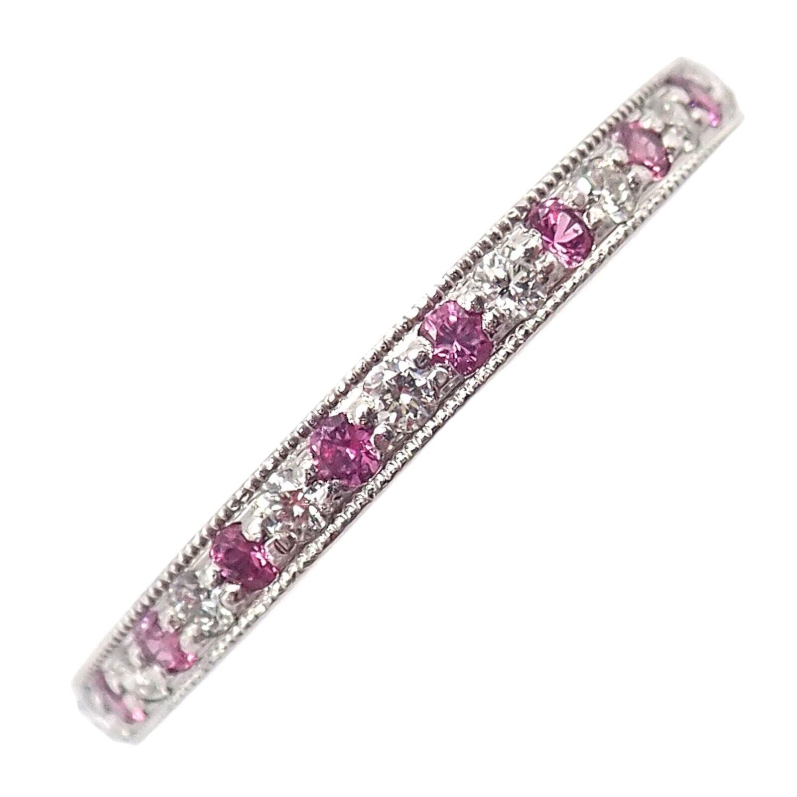 Tiffany & Co Platinum Diamond Pink Sapphire Milgrain 2.5mm Wedding Band Ring Size 5.75 - Perfect for Engagement, Anniversary & Special Occasion Gifts