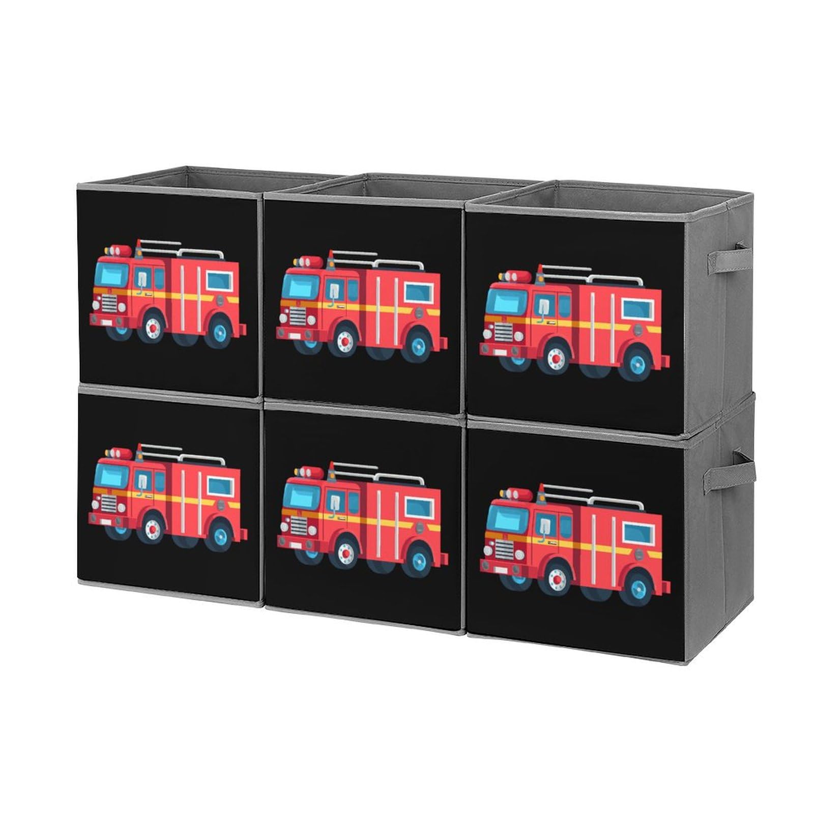 Foldable Fire Truck Storage Cubes - 6PCS Organizers with Handles for Kids' Room & Playroom