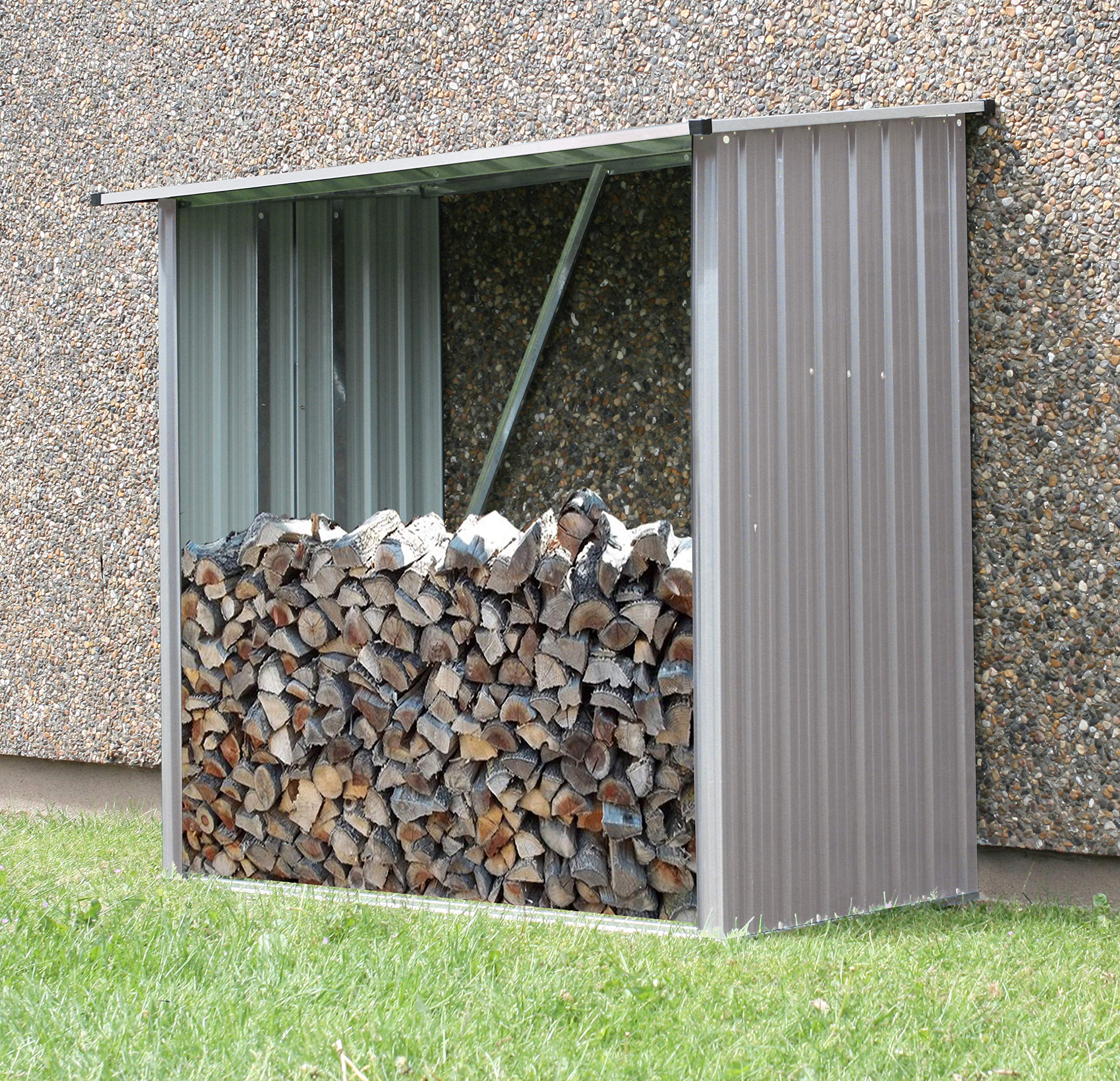 Hanover 5.3-Ft. x 3.75-Ft. x 5-Ft. Galvanized Steel Firewood Rack - Indoor/Outdoor Wood Storage Shed with Stainless Steel Frame for Backyard, Patio, or Garage Use