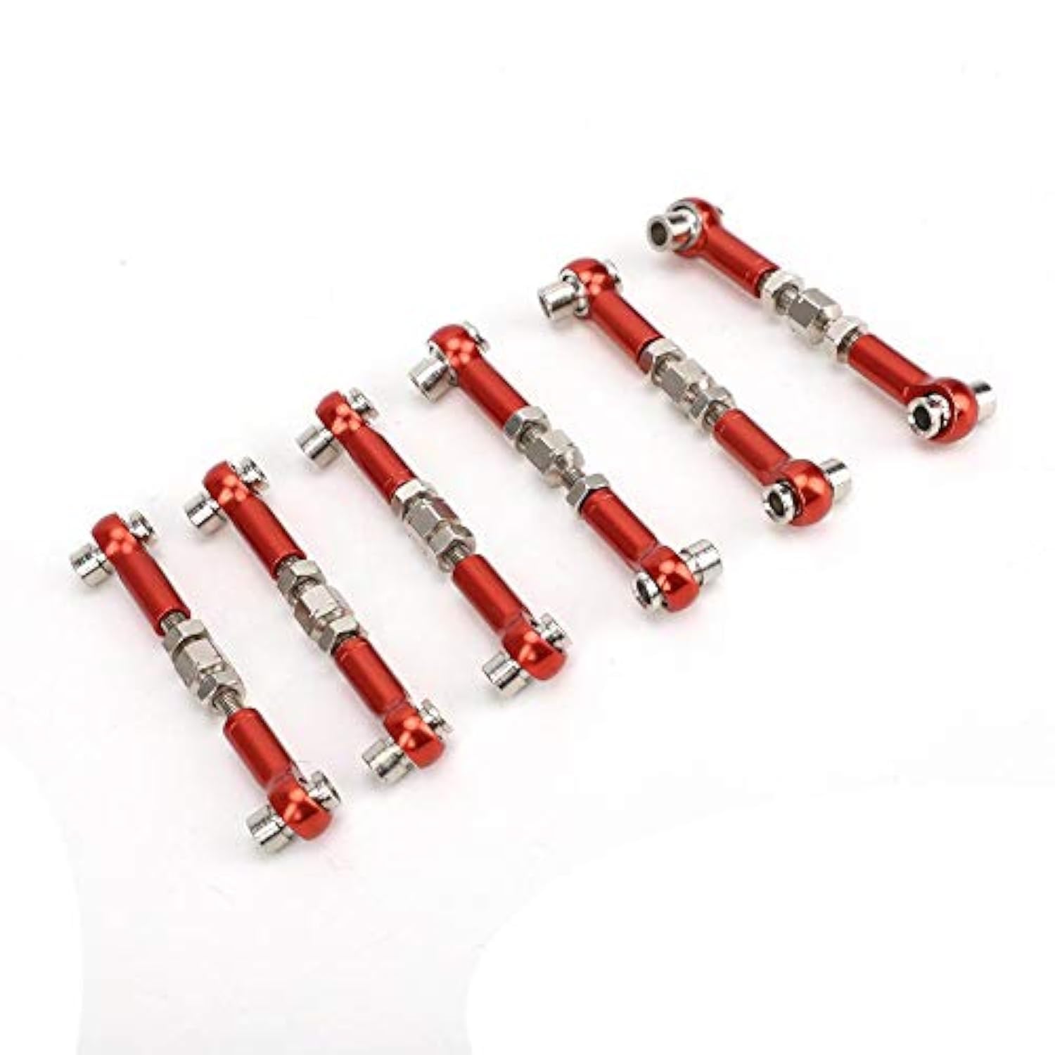 Adjustable RC Servo Links Tie Rod Set - 6Pcs 47mm Pull Rods for 1/10 Scale RC Touring Cars | Durable Red Accessories for Hobby Model Racing & Drifting