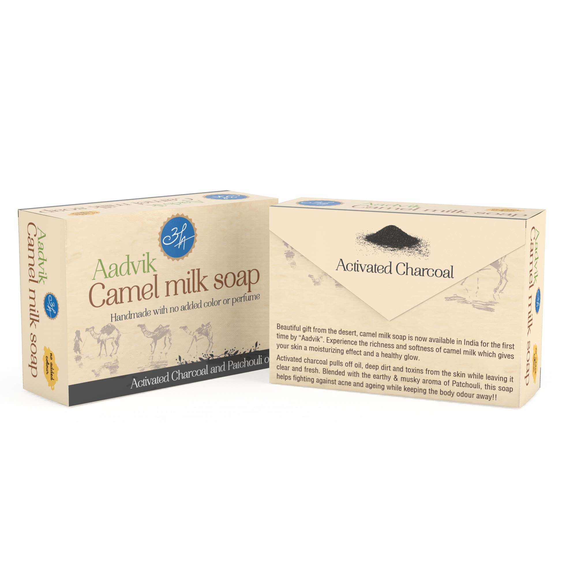 Aadvik Natural Camel Milk Soap with Activated Charcoal & Patchouli Oil - 100g Bar for Acne, Oily Skin & Deep Cleansing | Perfect for Daily Face & Body Wash Routine