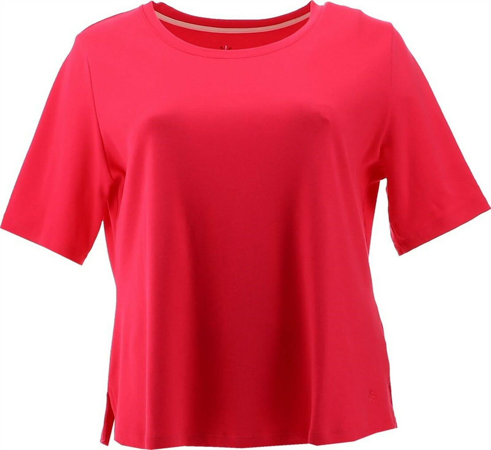 Isaac Mizrahi Essentials Women's Shirttail Hem T-Shirt - Soft Casual Blouse in Bright Rose | Perfect for Everyday Wear, Office Outfits & Weekend Looks