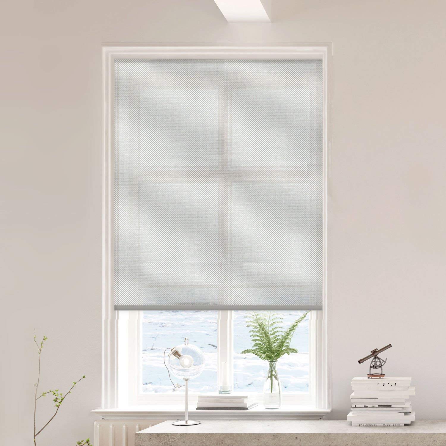 ShadeMonster Solar Window Shades - Light Filtering Roller Shades for Home & Office | 5% Opacity Privacy Blinds | Grey White (49