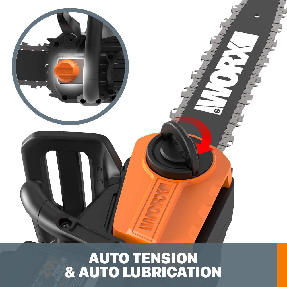 Worx WG384 40V 14-Inch Cordless Chainsaw with Auto-Tension & Power Share Technology - Includes Battery & Charger - Perfect for Tree Trimming, Firewood Cutting, and Yard Maintenance