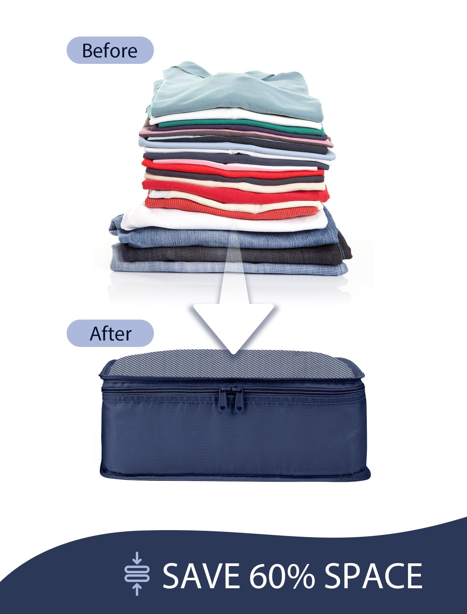 DIMJ 8-Piece Packing Cubes Set for Travel - Lightweight Luggage Organizers with Multiple Sizes for Clothes, Shoes & Toiletries (Navy Blue) | Perfect for Suitcase Organization, Business Trips & Family Vacations