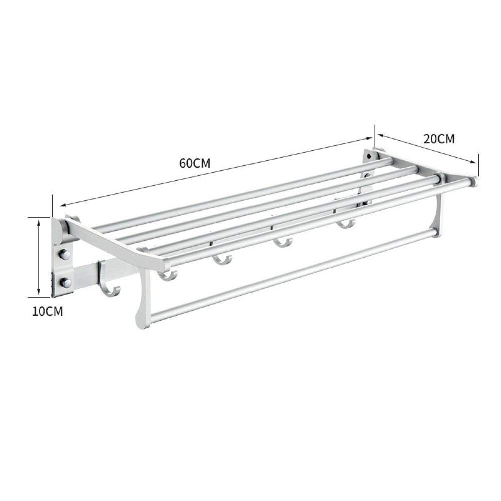 Space-Saving Aluminum Silver Anodized Double Layer Foldable Wall-Mounted Towel Rack with Hooks - 60Cm Bathroom Towel Holder for Home & Hotel Use - Perfect for Small Spaces, Bathroom Organization and Luxury Hotel Storage