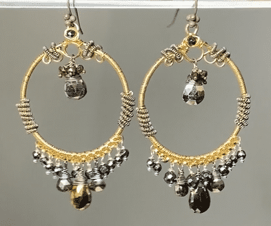 Gold Hoop Earrings with Pyrite Mixed Metals Coiled Silver - Elegant Statement Jewelry for Women, Perfect for Parties, Weddings & Everyday Wear