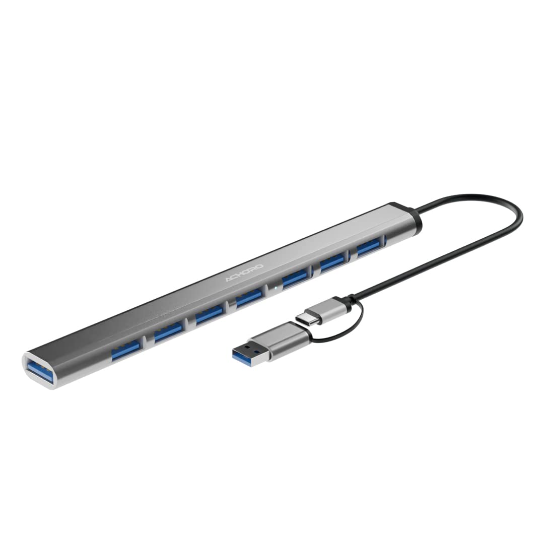 Achoro 8-Port USB 3.0 Hub - High-Speed Aluminum USB Expander for PC, MacBook, Desktop - Perfect for Home & Office Use
