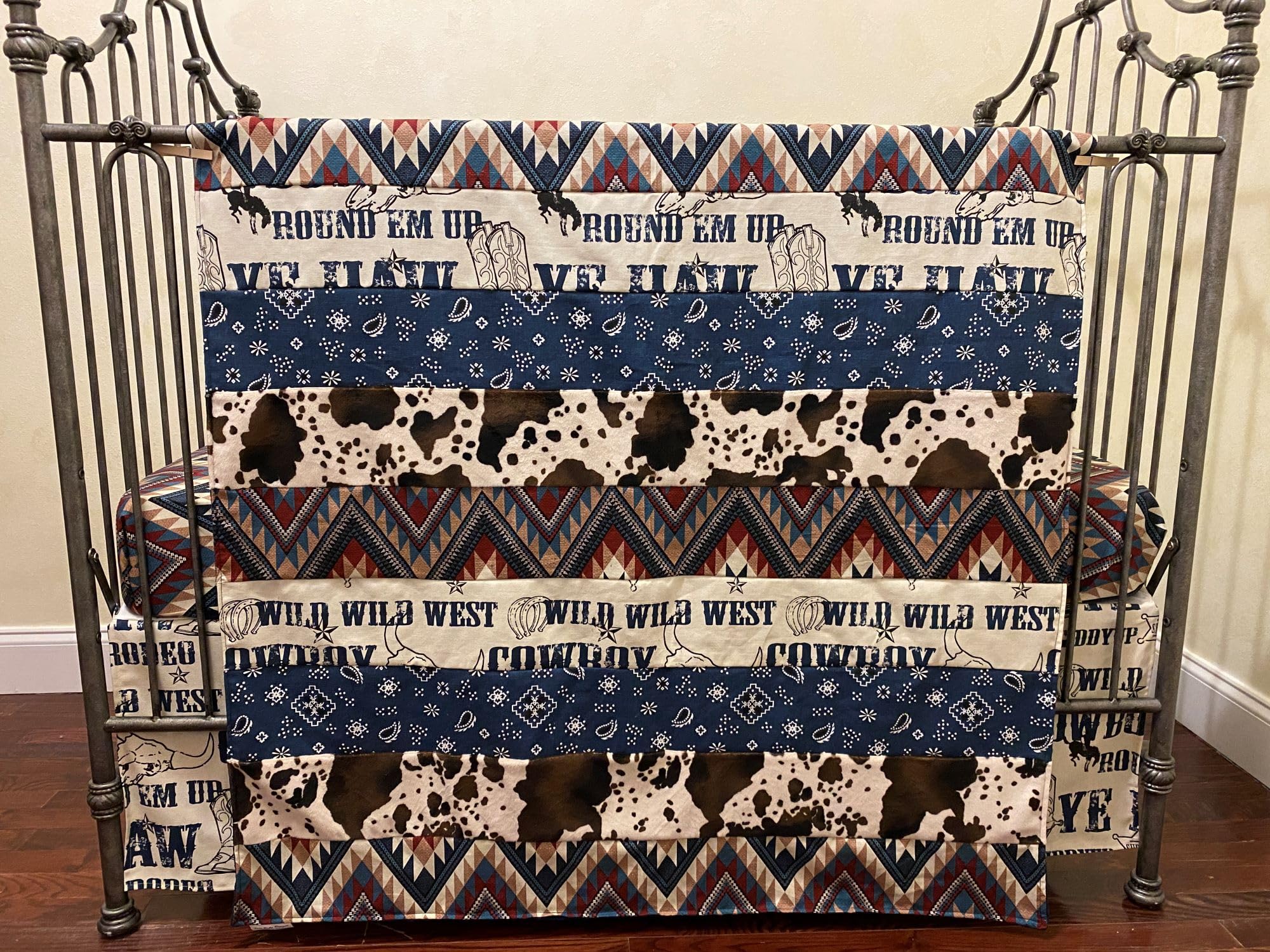 Western Cowboy Crib Bedding Set for Baby Boys - Navy Blue & Chevron Nursery Decor | Perfect for Rodeo-Themed Rooms & Western Nursery Designs