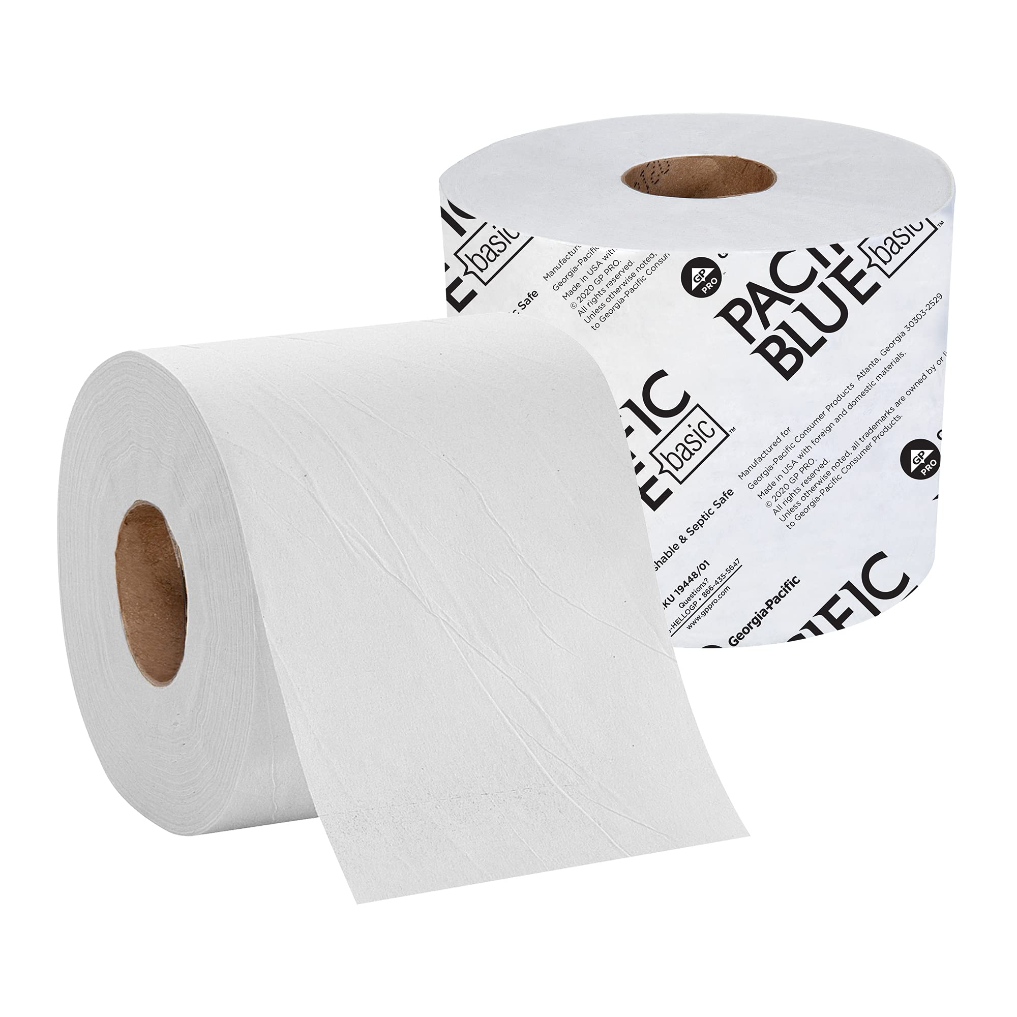 Georgia-Pacific Pacific Blue Basic 2-Ply Toilet Paper - 1000 Sheets Per Roll, 48 Rolls Per Case (19448/01) | Soft, Strong & Bulk Bathroom Tissue for Home, Office & Commercial Use