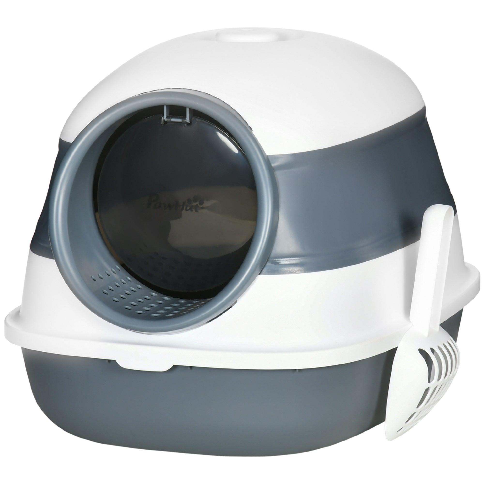 Premium Covered Cat Litter Box with Lid - High Sides & Built-in Air Freshener - Large Dual Entry Foldable Design - Easy to Clean in White & Gray - Perfect for Small Spaces & Odor Control at Home