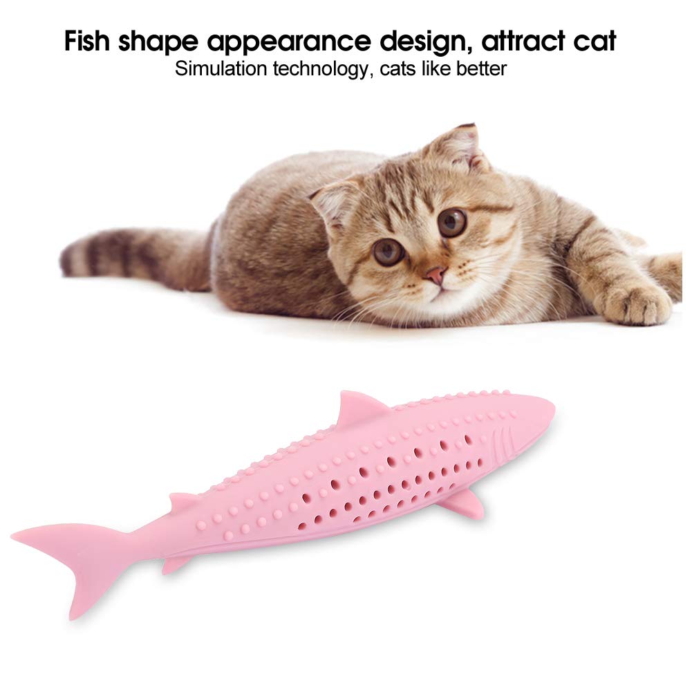 Silicone Cat Toothbrush Toy with Catnip - Soft, Durable & Bite-Resistant Fish-Shaped Dental Chew for Teeth Cleaning | Easy to Clean Cat Dental Care Toy for Home Use (Pink) | Perfect for Indoor Play & Oral Hygiene