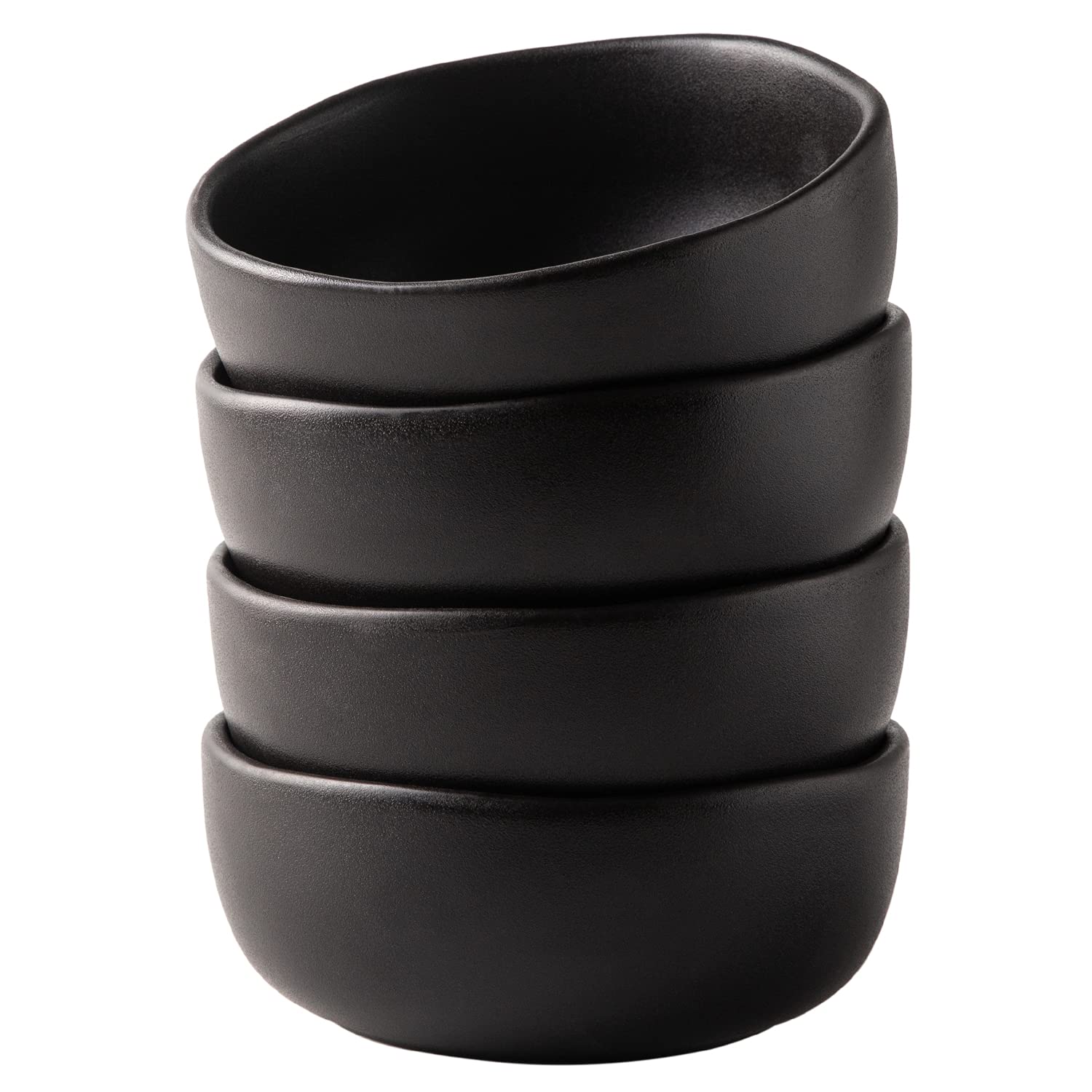 AmorArc 28oz Stoneware Cereal & Soup Bowls Set of 4 - Microwave, Oven & Dishwasher Safe Ceramic Kitchen Bowls with Wavy Rim - Matte Black for Breakfast, Lunch & Dinner Serving