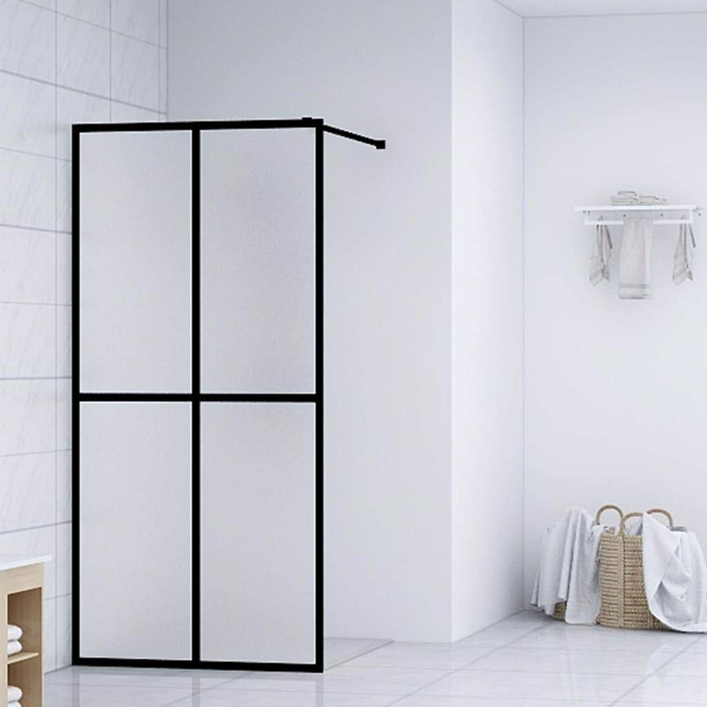 Frosted Tempered Glass Walk-in Shower Screen with Adjustable Profile & Stainless Steel Bar - 38.6