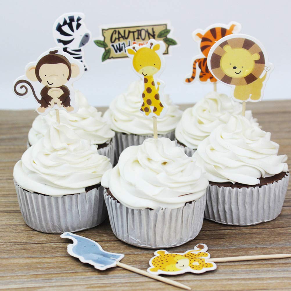48pcs Animal Cake Toppers Decoration Set - Cartoon Cake Picks for Birthday, Wedding, Baby Shower & Party Decorations - B004