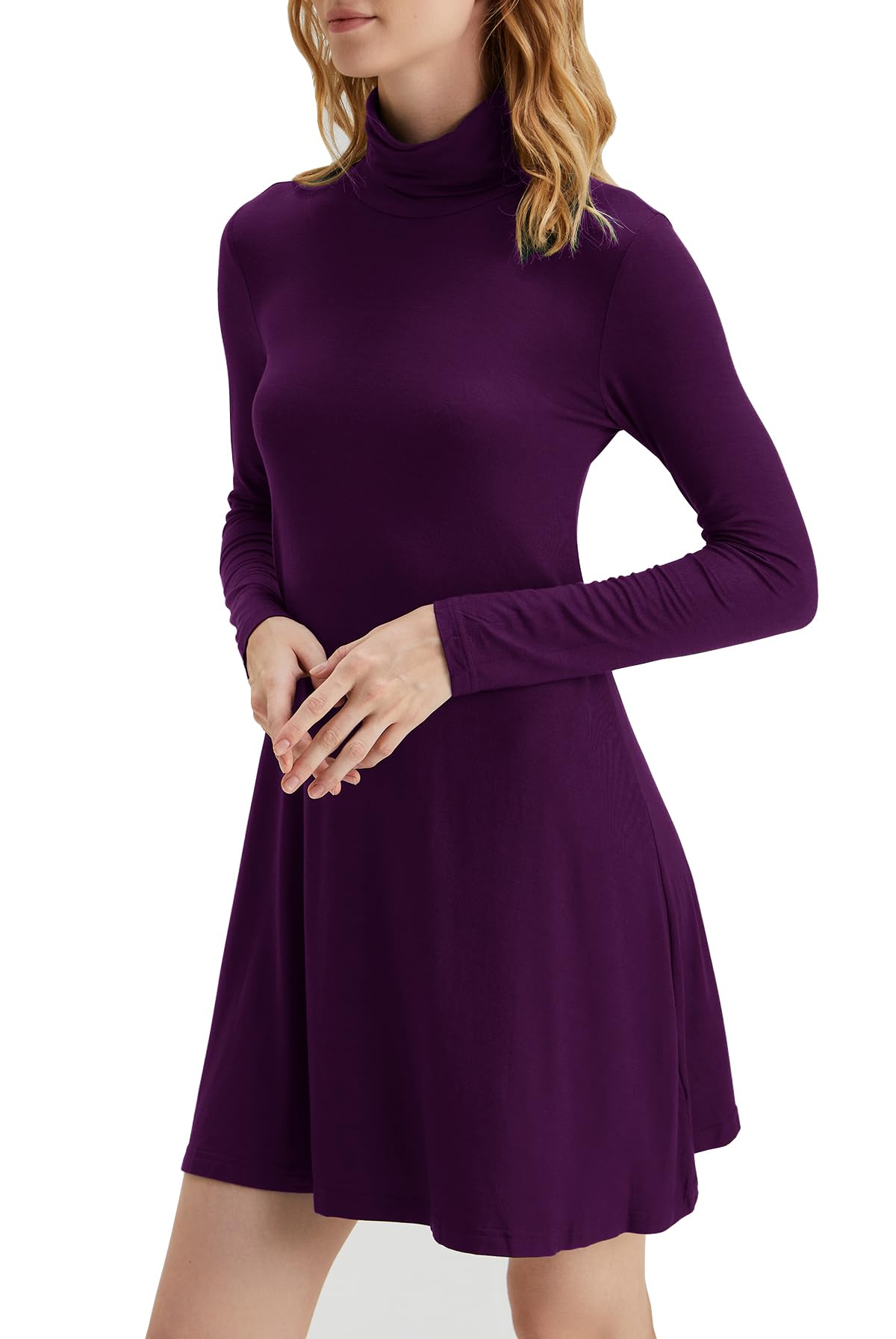 Women's Long Sleeve Turtleneck Casual Loose T-Shirt Dress - Comfortable Stretchy Knit Top for Everyday Wear, Work Office & Fall Winter Outfits