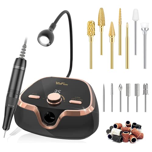 YaFex Professional 35000 RPM Electric Nail Drill Machine with LCD Speed Display & 7-Piece 3/32