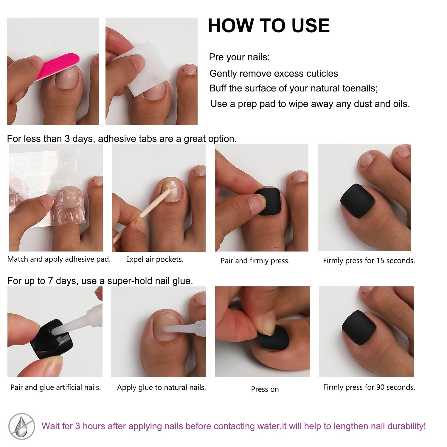 ANYOS Short French Tip Press On Toenails for Women - 24PCS Square Fake Toe Nails with 2 Pack Jelly Stickers & Glue (Hot Pink) - Perfect for Pedicures, Parties, Vacations & Summer Nail Looks