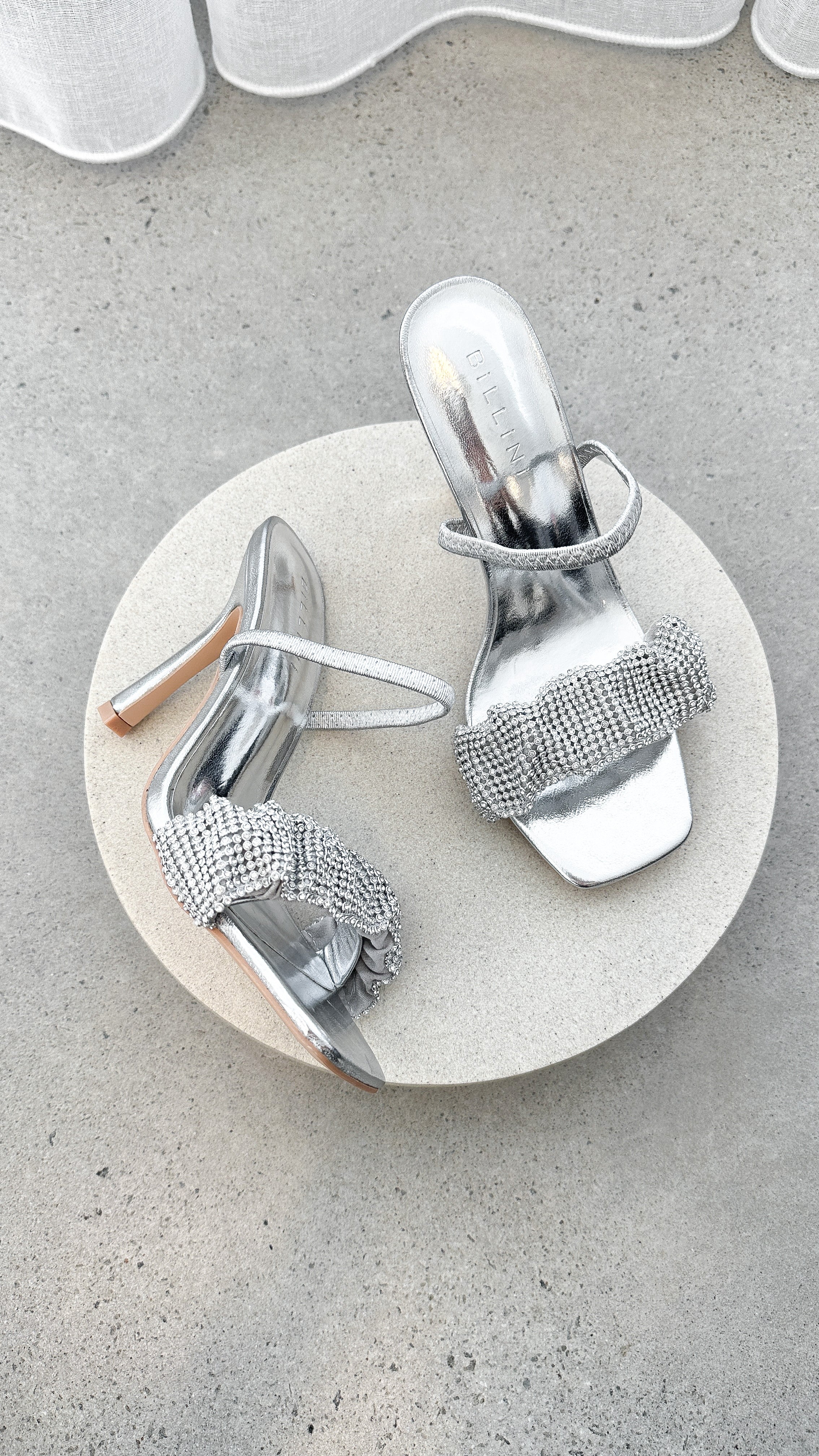 Brandi Silver Metallic Diamante Heels - Elegant Women's High Heel Shoes for Parties, Weddings & Special Occasions