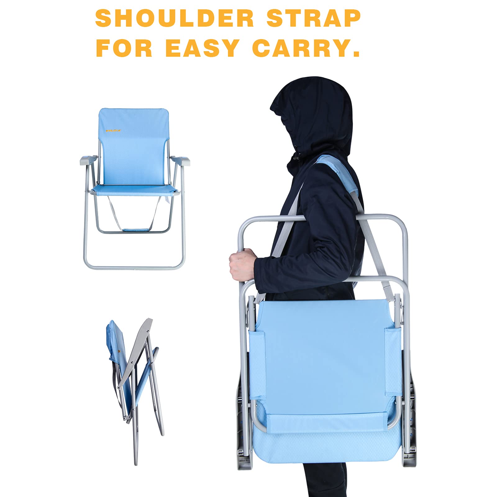 WEJOY Portable Beach Chair - Lightweight Foldable High Back Camping Chair with Shoulder Strap for Outdoor Activities, Supports 300lbs - Perfect for Camping, Hiking, Picnics, Fishing and Beach Relaxation