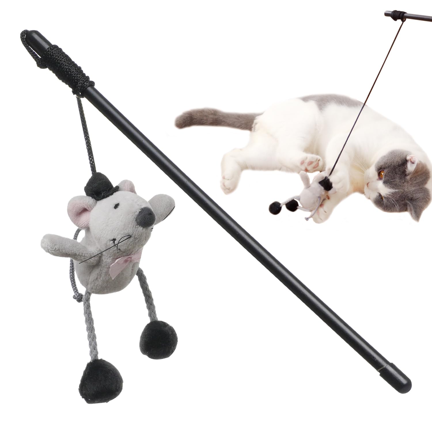 PAZ'S GIFT Interactive Cat Wand Toy with Cute Mouse - Teaser Wand for Indoor Play, Squeaky Fun Kitten Toy for Chase & Exercise - Reduce Boredom for All Cats - Perfect for Playtime, Training & Bonding with Your Feline Friend