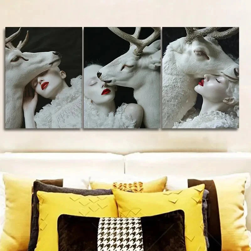 3-Piece White Deer Wall Art Set - Framed Canvas Prints 40x60cm - High Quality Australian Made Wall Decor for Girls Bedroom - Ready to Hang for Nursery, Kids Room & Home Decoration