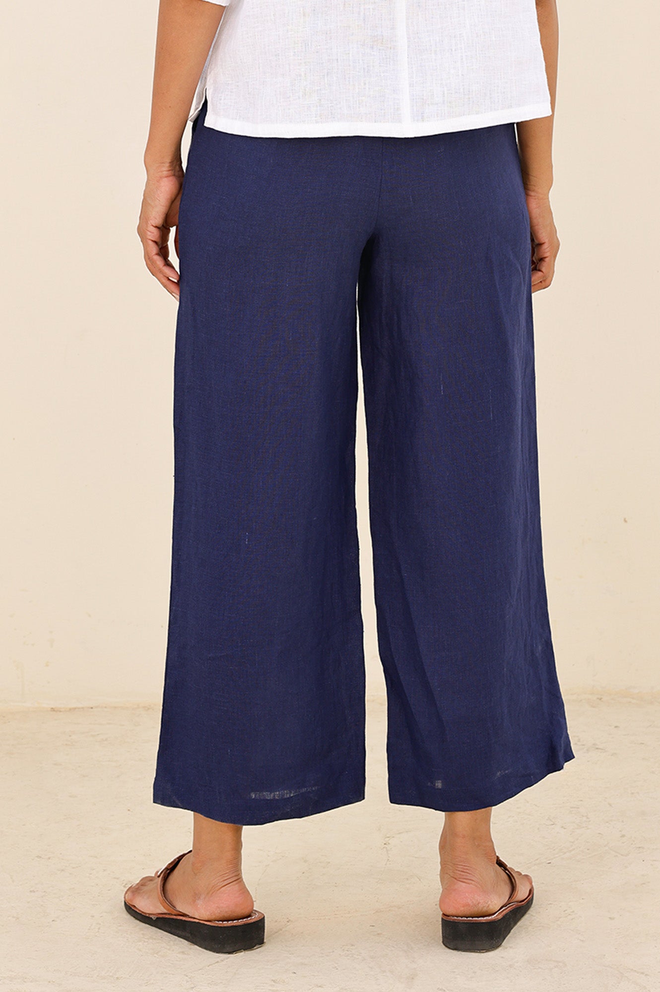 Wide Leg Linen Cropped Pants for Women - Navy Blue High Waist Summer Casual Trousers | Perfect for Beach, Vacation & Boho Style Outfits