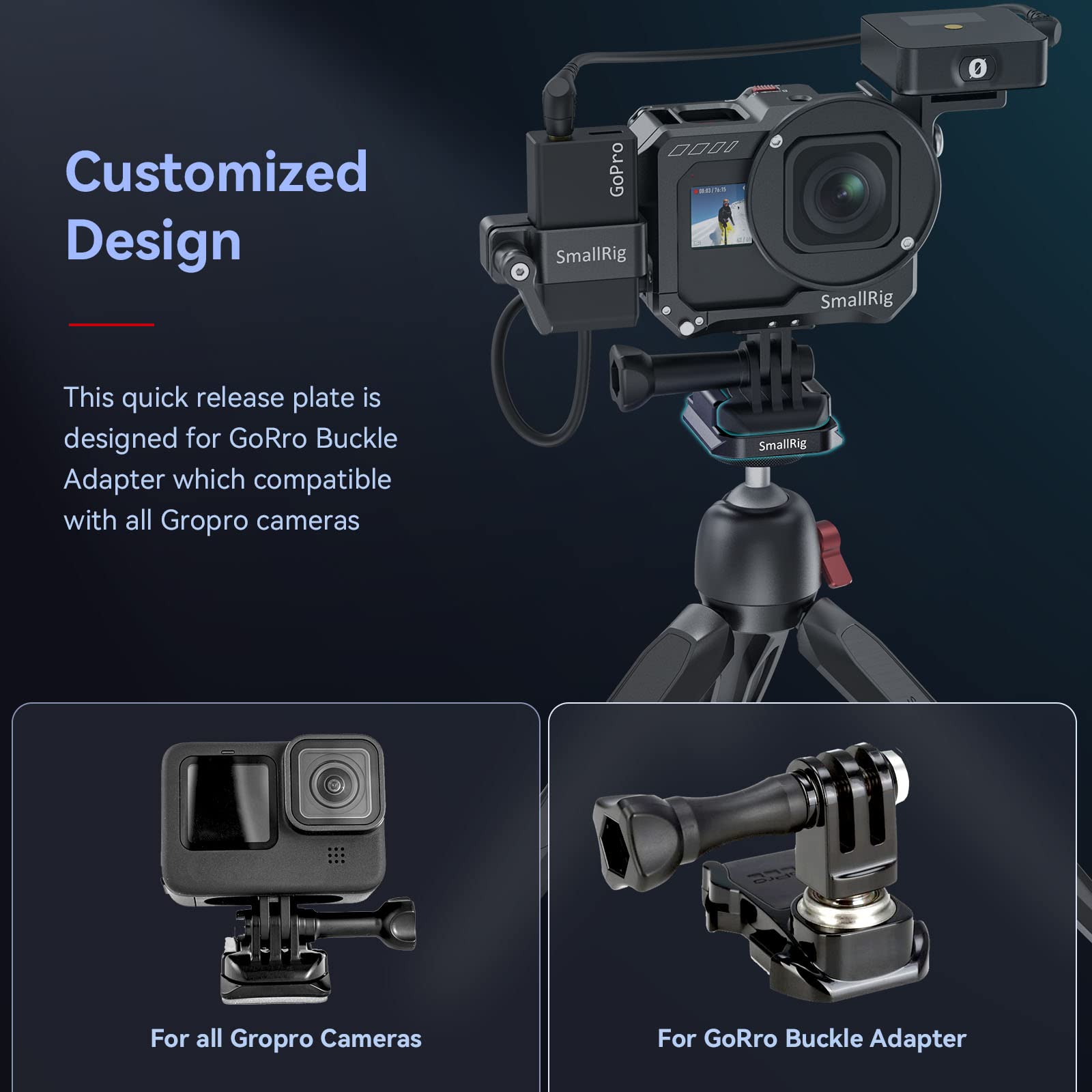 SMALLRIG Quick Release Tripod Adapter for GoPro Hero 11/10/9/8/7/6/5 - Arca Compatible Ball Joint Buckle with 1/4