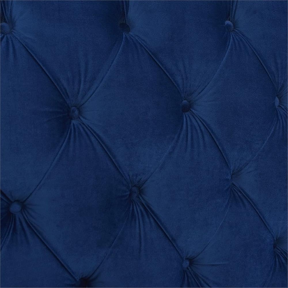 Jennifer Taylor Home Nautilus King Bed Frame with Headboard & Footboard - Navy Blue Velvet Upholstered - King Size (US Standard) - Luxurious Bedroom Centerpiece for Master Suites & Guest Rooms