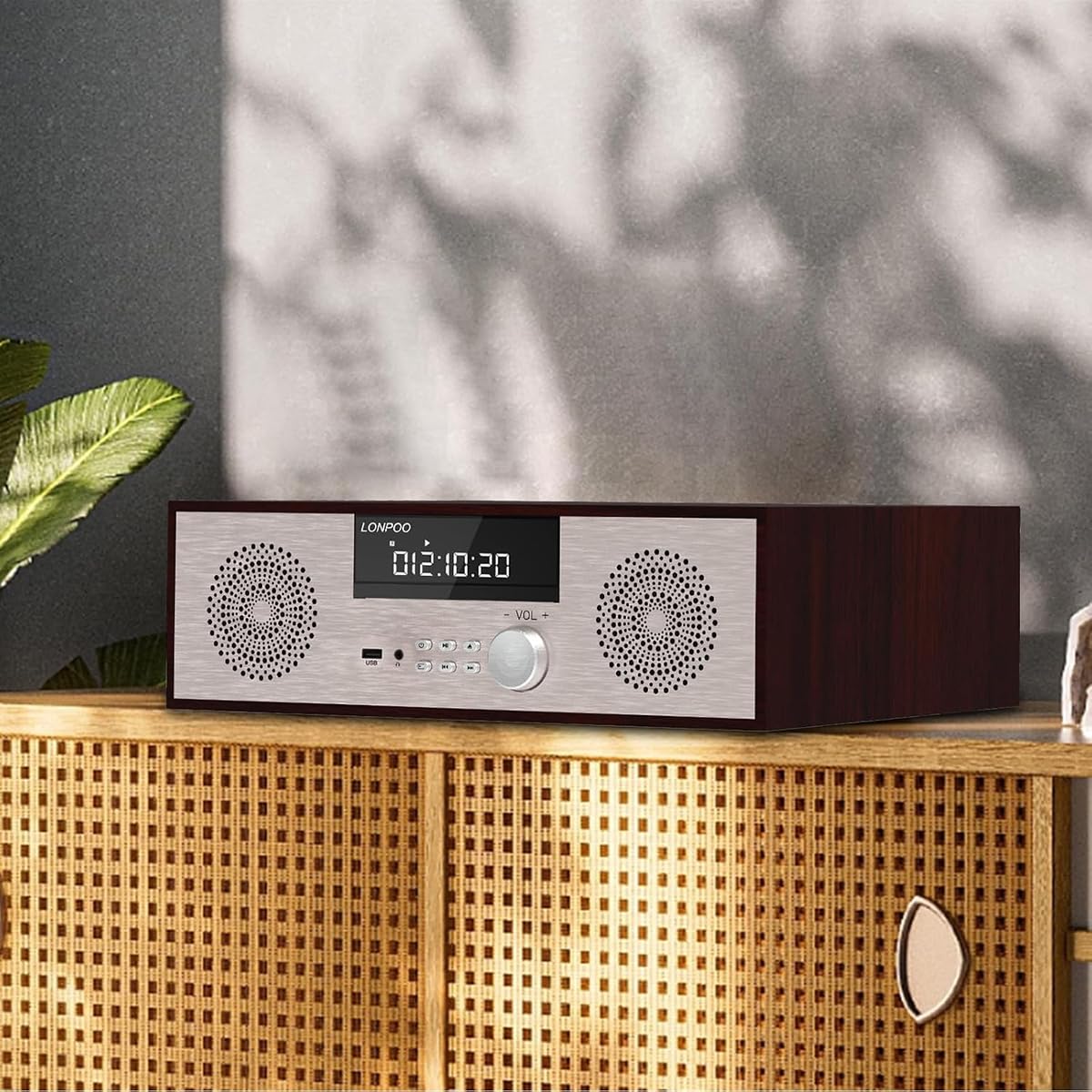 LONPOO 40W Home Stereo System with CD Player, Bluetooth Speakers, USB Playback, FM Radio, Aux & Earphone Port - Perfect for Living Room Music & Home Theater Audio (816-GOLD)