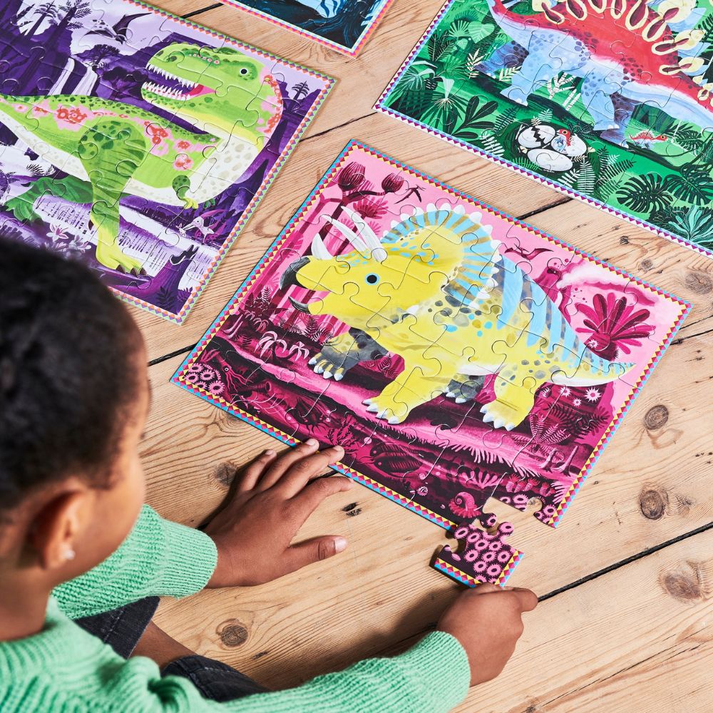 eeBoo Dinosaurs Ready to Learn 36-Piece 4 Puzzle Set - Glow in The Dark Educational Puzzles for Kids | Perfect for Bedtime, Playtime & Learning Activities