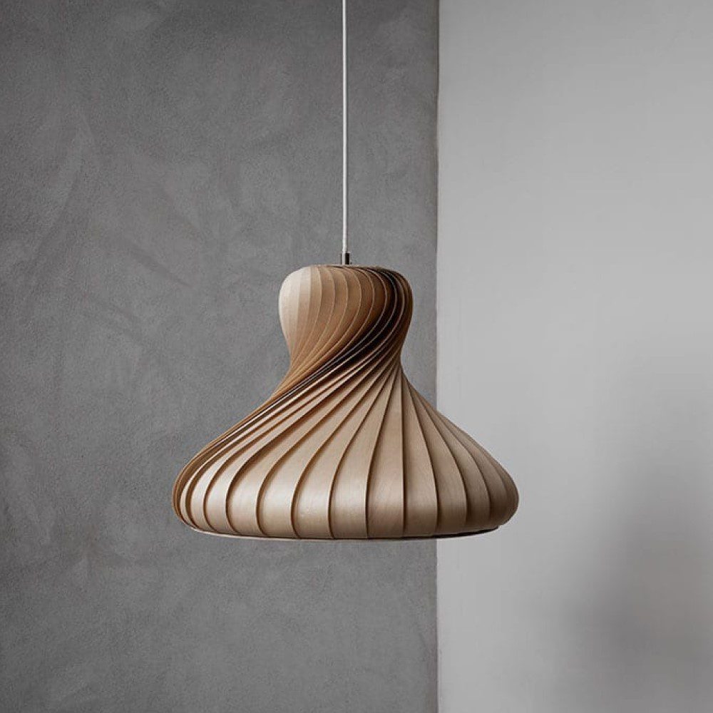 TOM ROSSAU TR22 Pendant Light - Natural Birch Wood Ceiling Lamp, 42x30cm, Modern Scandinavian Lighting for Dining Room, Kitchen Island & Bedroom Decor