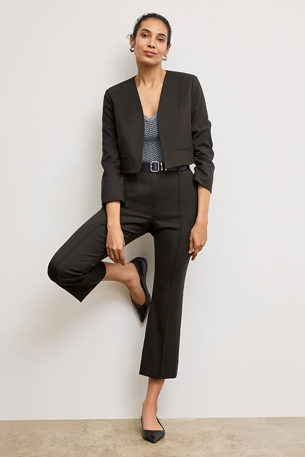 Tessa Kick Flare Trouser - Washable Wool Twill Pants for Women | Black | Office Wear & Casual Outfits