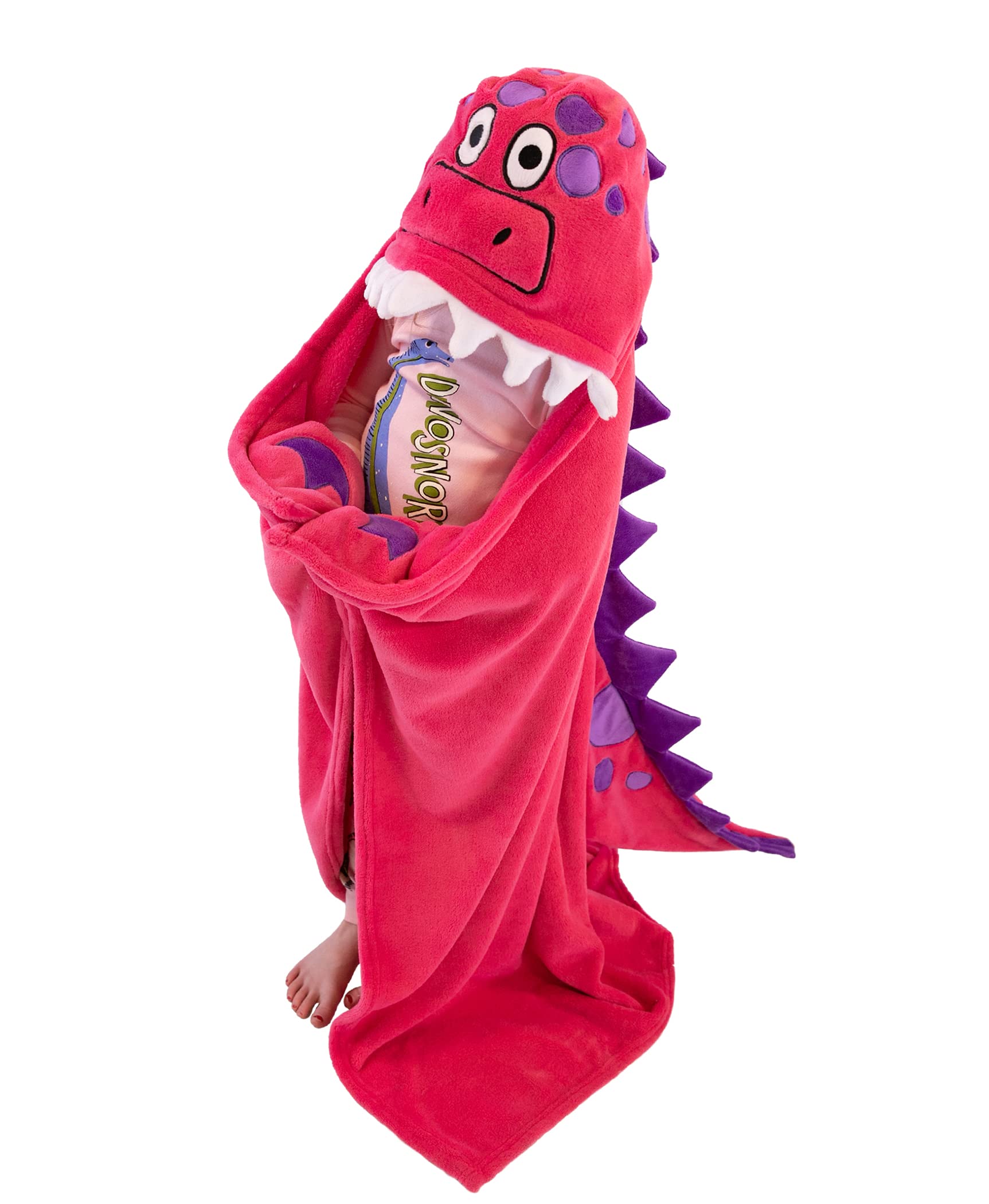 Kids Wearable Hooded Blanket - Soft Pink Dinosaur Animal Snuggie for Boys & Girls | Cozy Lounge Wear for Movie Nights, Camping & Sleepovers