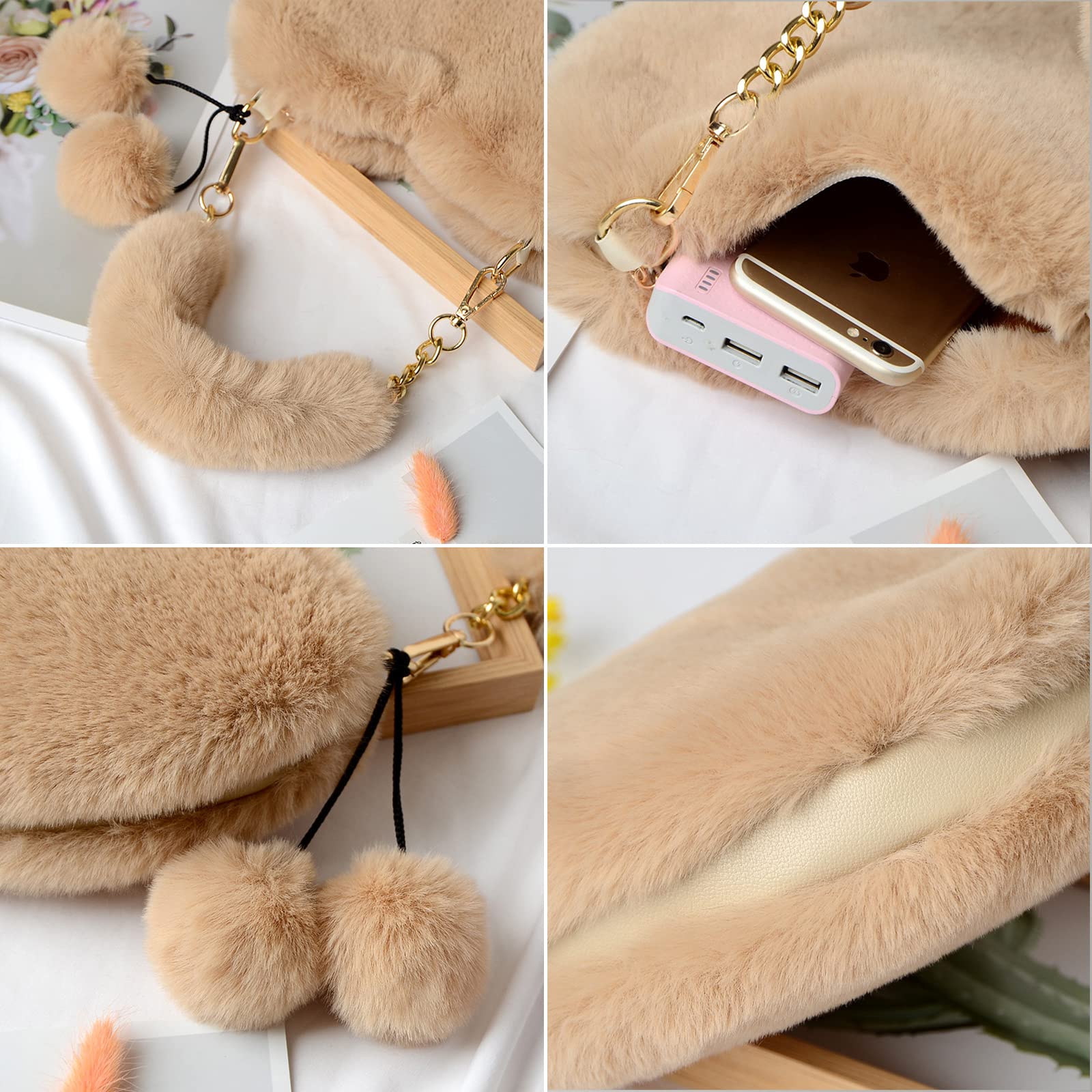 Rejolly Heart Shaped Fluffy Faux Fur Handbag for Women & Girls - Soft Small Shoulder Bag Clutch Purse - Perfect for Parties, Date Nights & Casual Outings
