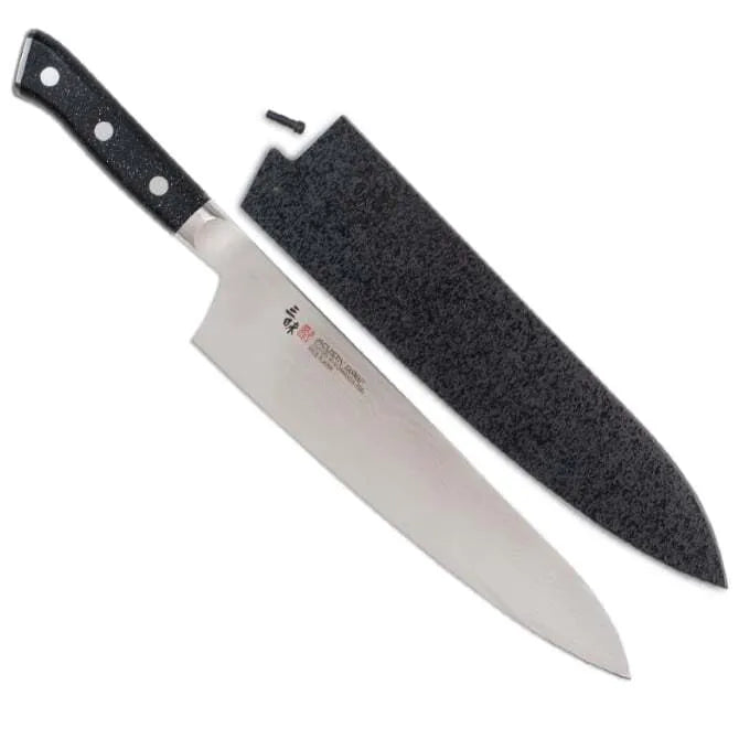 Premium Zanmai Pro Damascus Gyuto Chef Knife - Japanese High Carbon Steel with Black Lacquer Saya Cover - Perfect for Professional Chefs & Home Cooking Enthusiasts