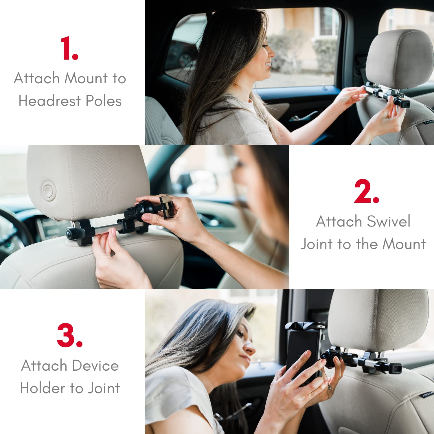 Macally Adjustable Car Headrest Tablet Holder - Universal iPad Mount for Backseat Kids (Fits 4.7-12.9