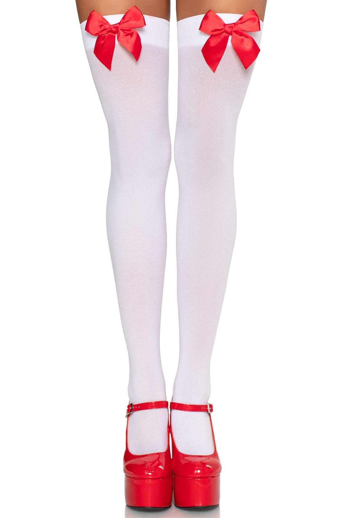 Bow Top Opaque Thigh High Socks - Elegant Knee High Stockings for Women, Perfect for Office, Cosplay & Winter Outfits