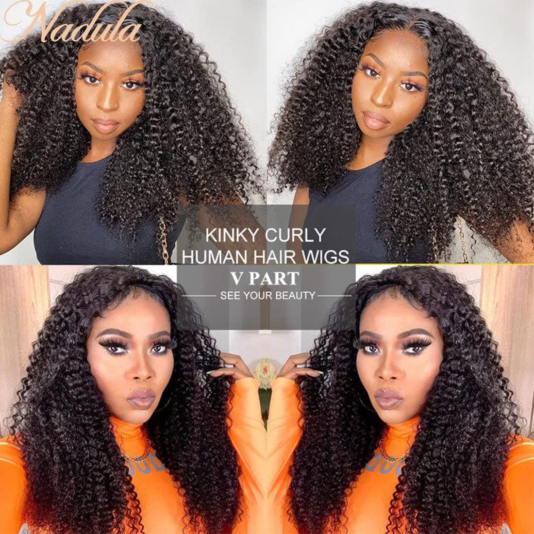 Nadula 10A Malaysian Kinky Curly Human Hair V-Part Wig | Glueless No Leave Out U-Part Wig for Black Women | 150% Density 24-Inch Afro Curly Clip-In Half Wig | Beginner Friendly Natural Hairstyle for Daily Wear, Parties & Special Occasions