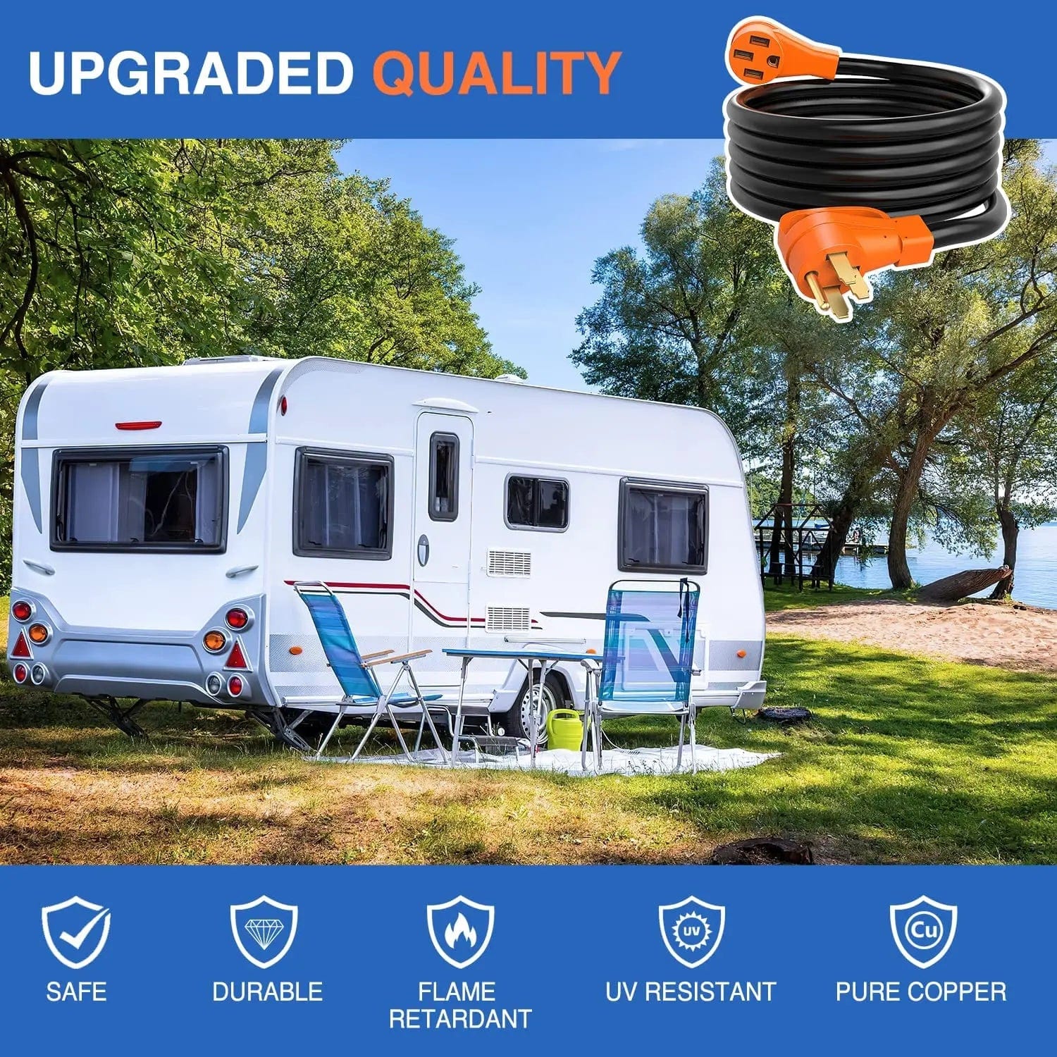50 Amp 15 FT Heavy Duty RV EV Extension Cord - NEMA 14-50P to 14-50R, Waterproof & Weatherproof for Outdoor Use - Perfect for Electric Vehicles, Campers, and RV Power Hookups