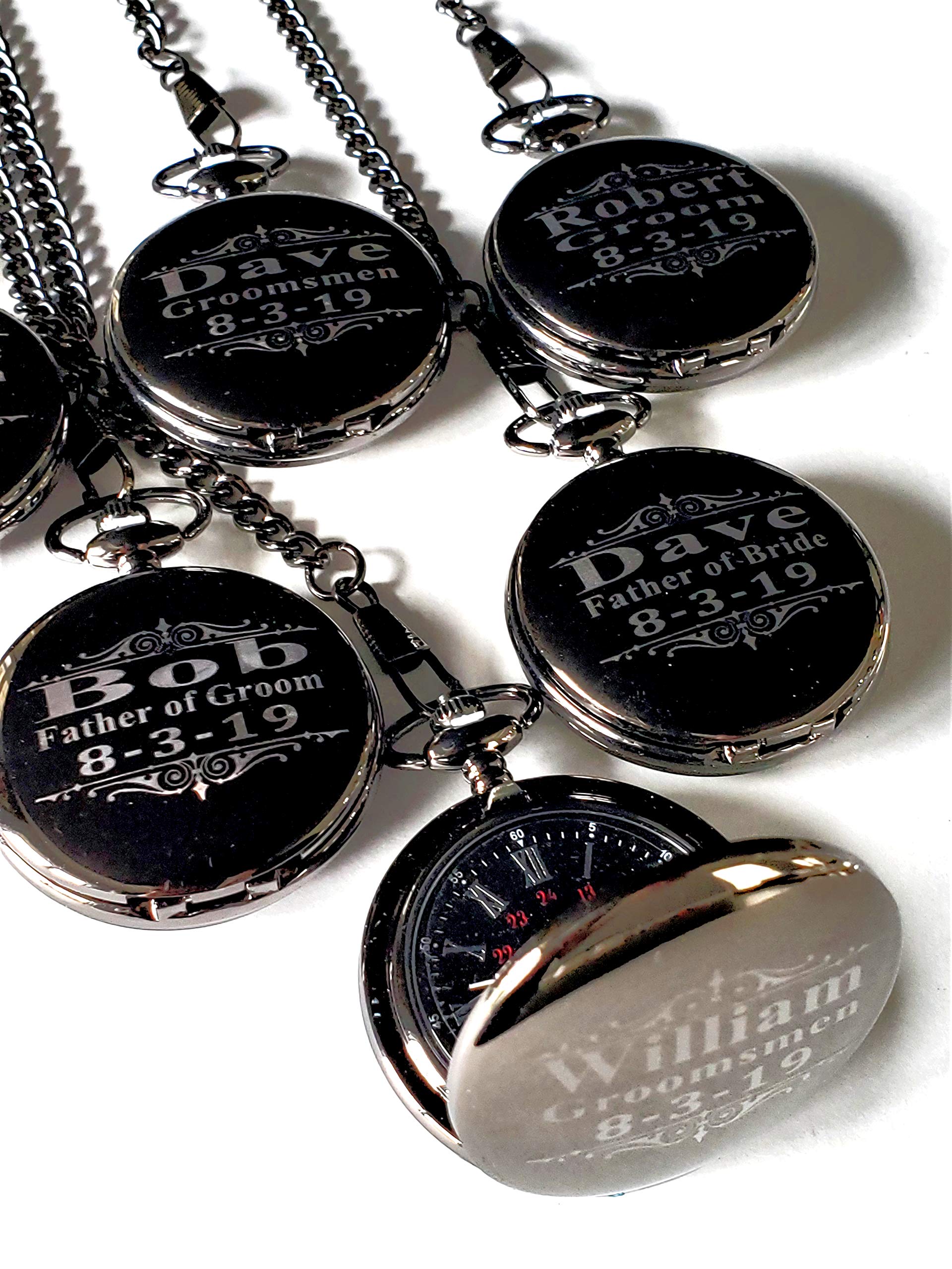8 Personalized Engraved Pocket Watches for Men - Custom Groomsmen Wedding Gift Set with Chain & Gift Box - Perfect for Anniversaries, Graduations & Special Occasions
