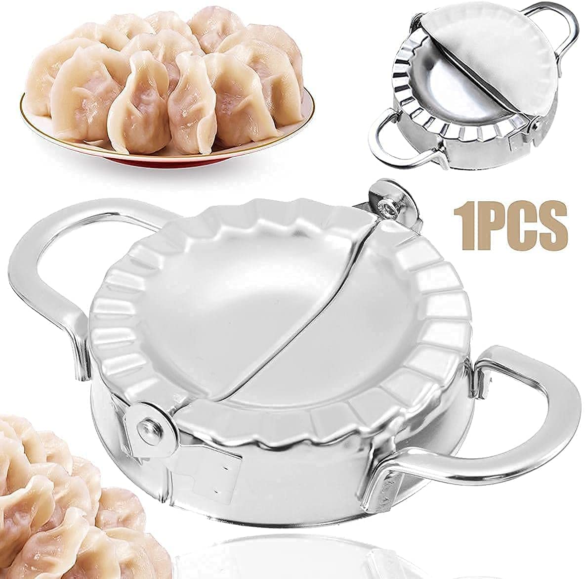 Nexellar Stainless Steel Momos Maker & Dumpling Press - Large Professional Dumpling Mold, Dough Cutter & Wrapper for Homemade Momo, Gyoza, Potstickers | Perfect for Asian Cooking, Meal Prep & Family Kitchen