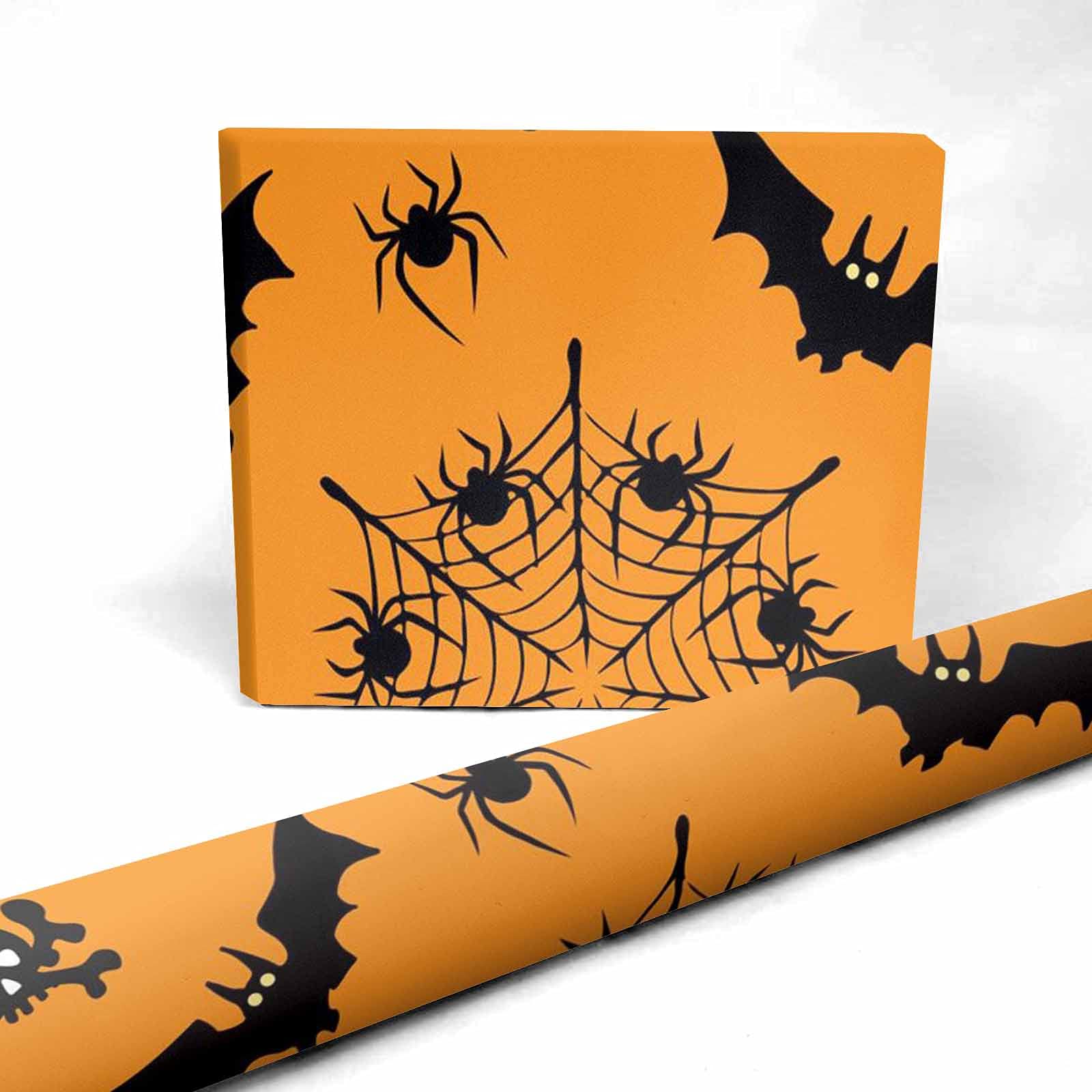Halloween Gift Wrapping Paper - Bats, Skulls, Webs & Spiders Design - 5 Sheets for Easter, Birthday & Party Decorations - Perfect for Gift Packaging, Scrapbooking & DIY Crafts