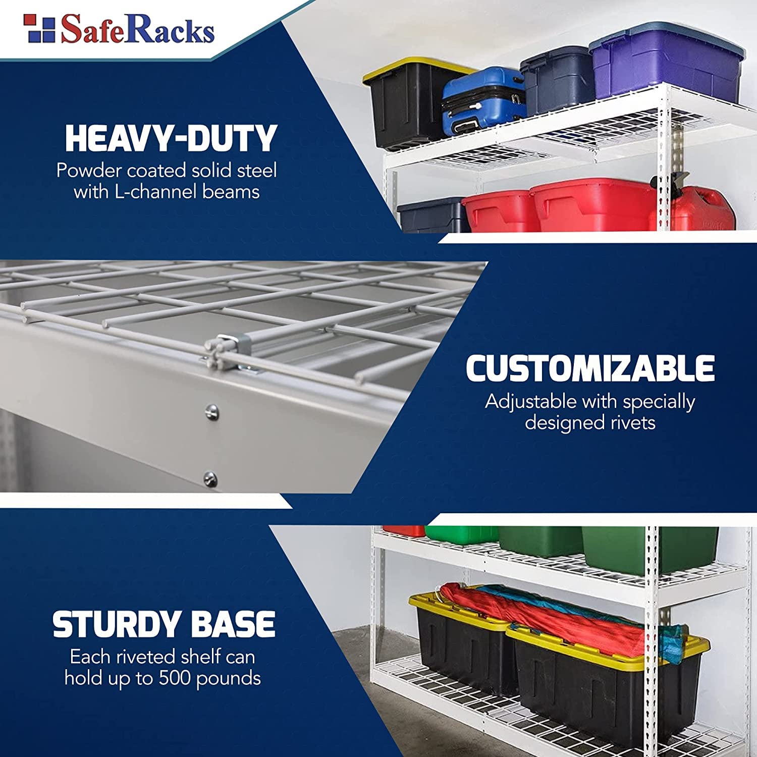 Heavy Duty Garage Shelving Unit - 500 lbs Capacity Per Shelf, All Steel Storage Rack - Easy Assembly Garage Shelves for Home Organization (24