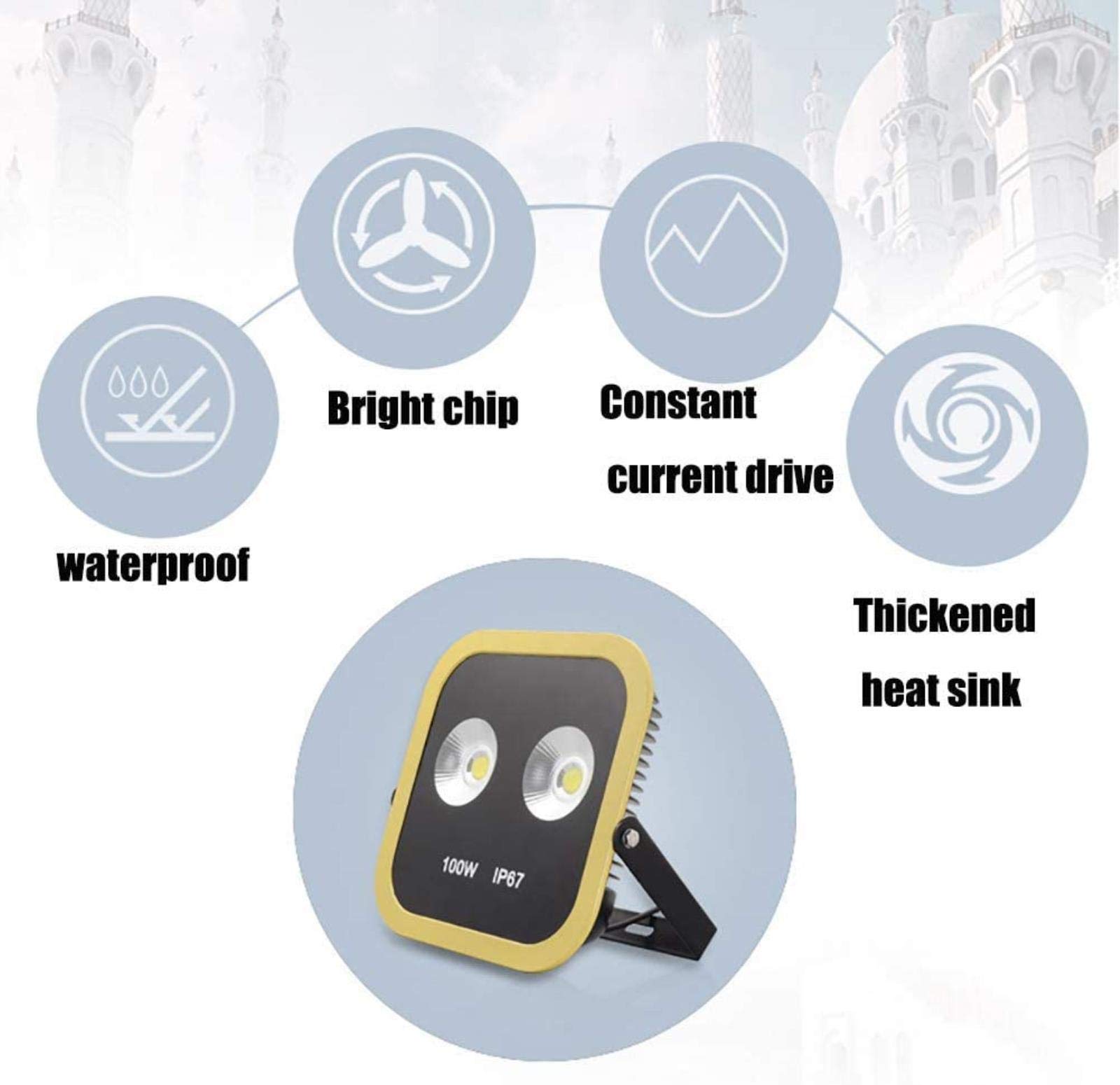 100W LED Work Light, 8000LM Super Bright Waterproof IP67 Outdoor Flood Light, Daylight White 6500K - Perfect for Construction Sites, Workshops, and Outdoor Projects