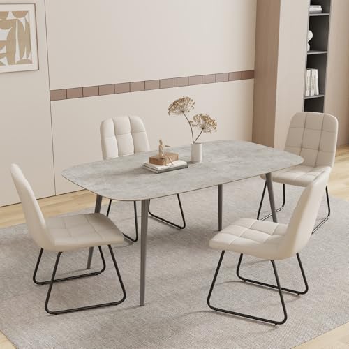 Gray Table + 4 U-shaped White Chairs