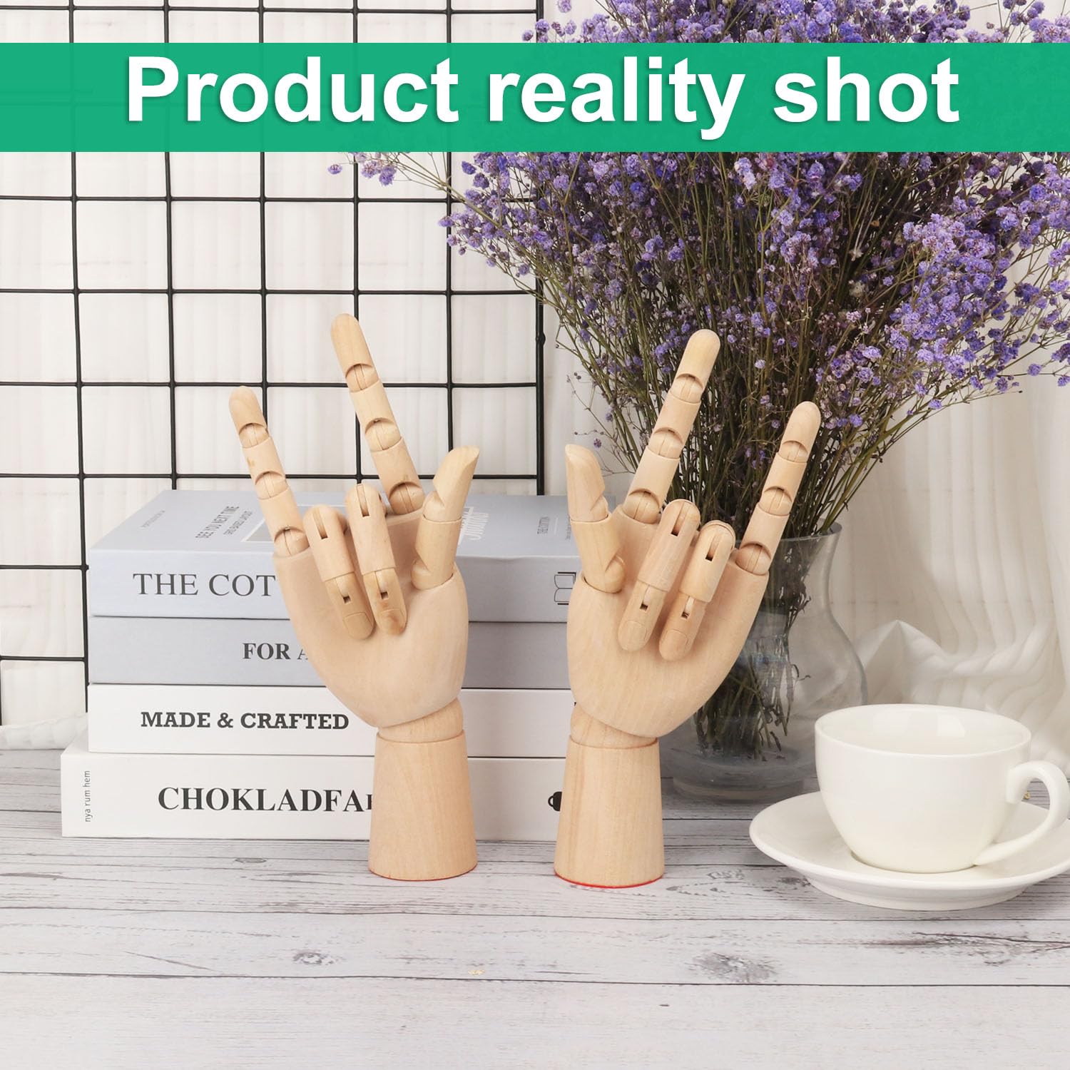 Kukmakri 4-Piece 10 Inch Wooden Hand Mannequin Set for Drawing - Left & Right Hands - Sketching Model for Artists, Students & Professionals - Perfect Art Supplies & Home Office Desk Decor (Great for Figure Drawing Practice & Creative Display)