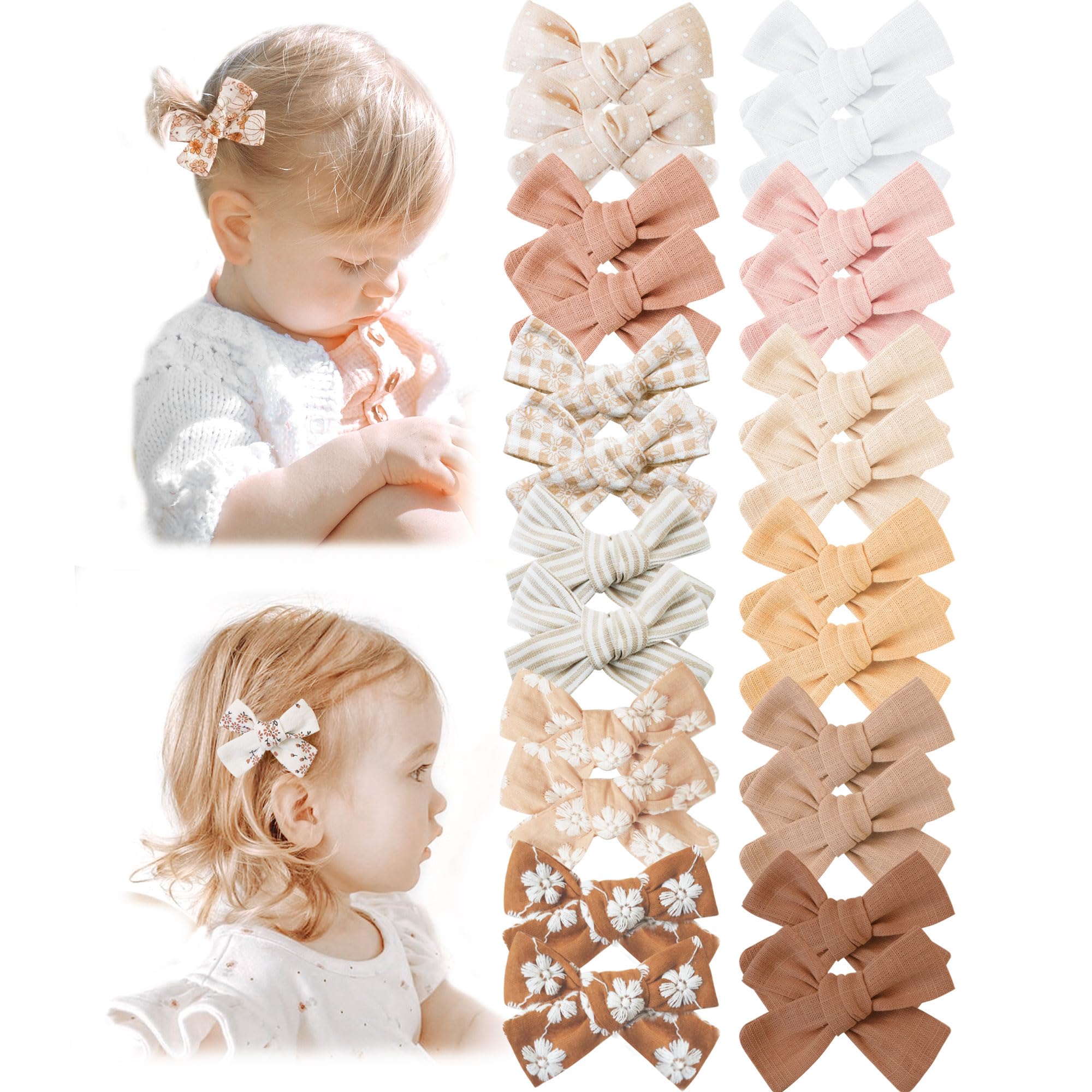 Niceye 24 Pcs Baby Hair Clips - Soft Cotton Lined Hair Bows for Fine Hair, Safe Barrettes for Infants Toddlers & Little Girls - Perfect for Daily Wear, Parties & Photo Shoots