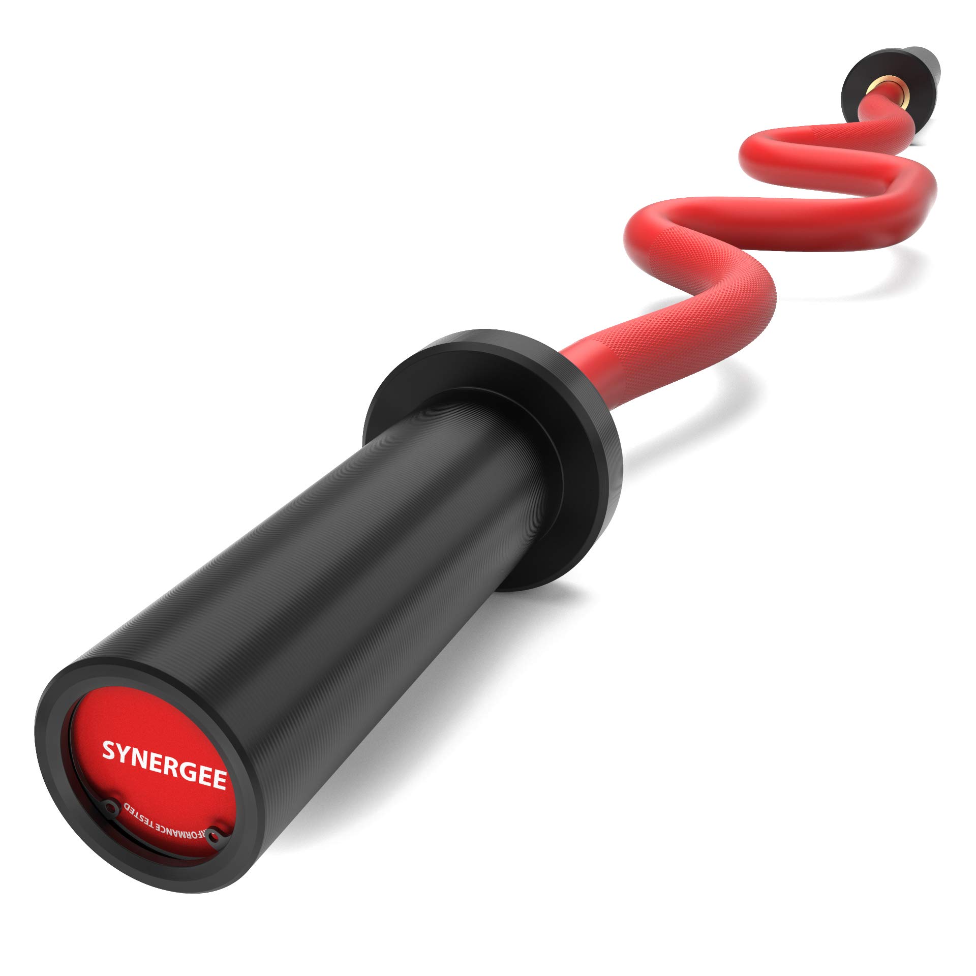Synergee Olympic EZ Curl Bar - Chrome, Black Phosphate & Red Powder Coated with Brass Bushings - Perfect for Bicep Curls, Triceps Extensions & Home Gym Workouts